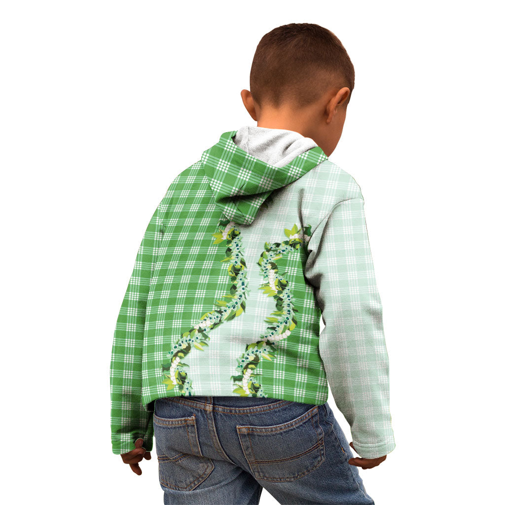 Green Hawaii Palaka Kid Hoodie Maile Pikake Honohono Orchid Lei LT05 - Polynesian Pride