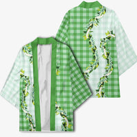 Green Hawaii Palaka Kimono Maile Pikake Honohono Orchid Lei