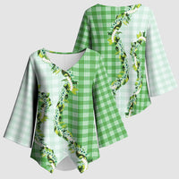Green Hawaii Palaka Kimono Sleeve Blouse Maile Pikake Honohono Orchid Lei LT05 - Polynesian Pride