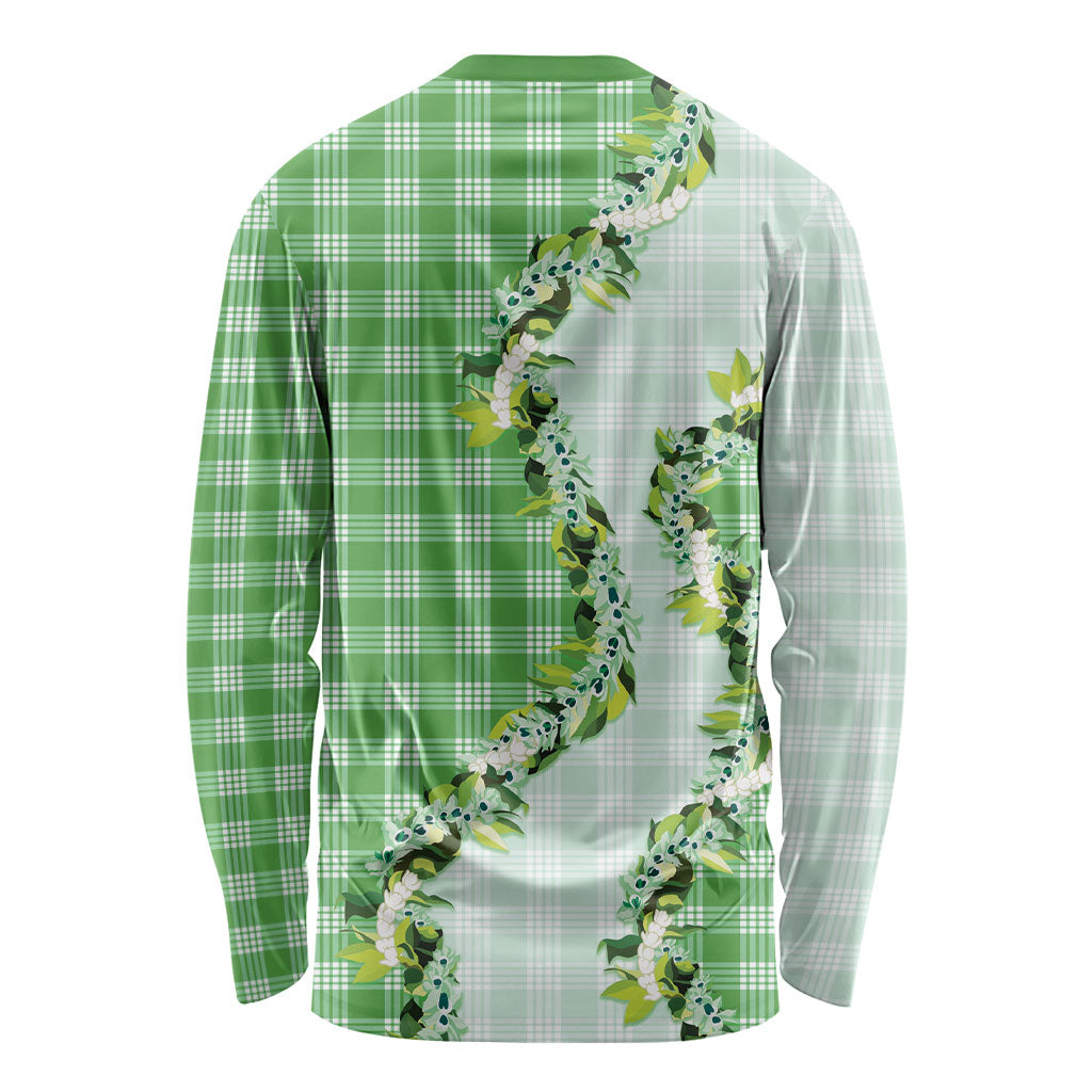 Green Hawaii Palaka Long Sleeve Shirt Maile Pikake Honohono Orchid Lei LT05 - Polynesian Pride