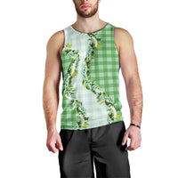 Green Hawaii Palaka Men Tank Top Maile Pikake Honohono Orchid Lei