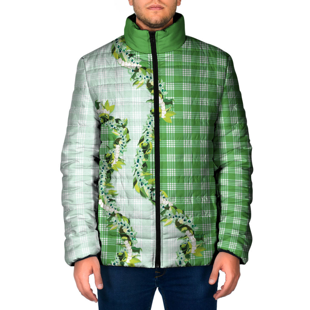 Green Hawaii Palaka Padded Jacket Maile Pikake Honohono Orchid Lei LT05 Men Green - Polynesian Pride