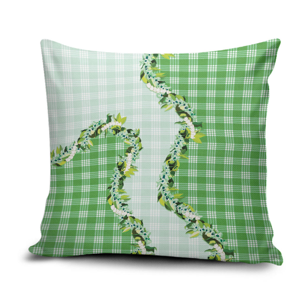Green Hawaii Palaka Pillow Cover Maile Pikake Honohono Orchid Lei LT05 Green - Polynesian Pride