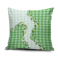 Green Hawaii Palaka Pillow Cover Maile Pikake Honohono Orchid Lei