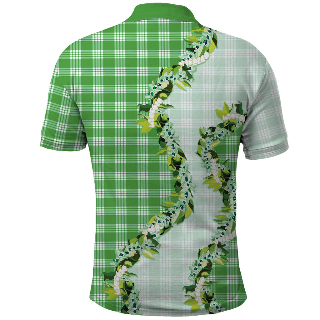 Green Hawaii Palaka Polo Shirt Maile Pikake Honohono Orchid Lei LT05 - Polynesian Pride