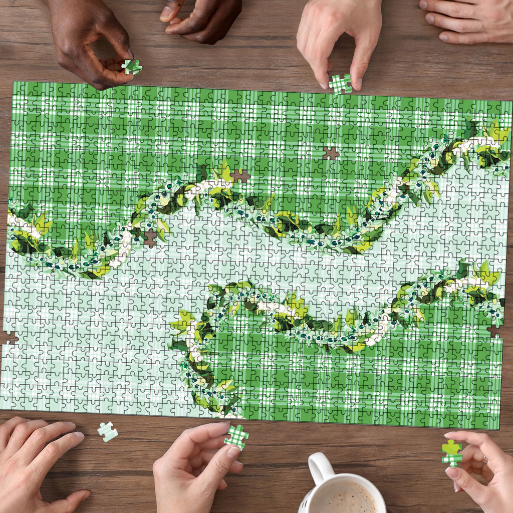 Green Hawaii Palaka Puzzle Maile Pikake Honohono Orchid Lei LT05 - Polynesian Pride