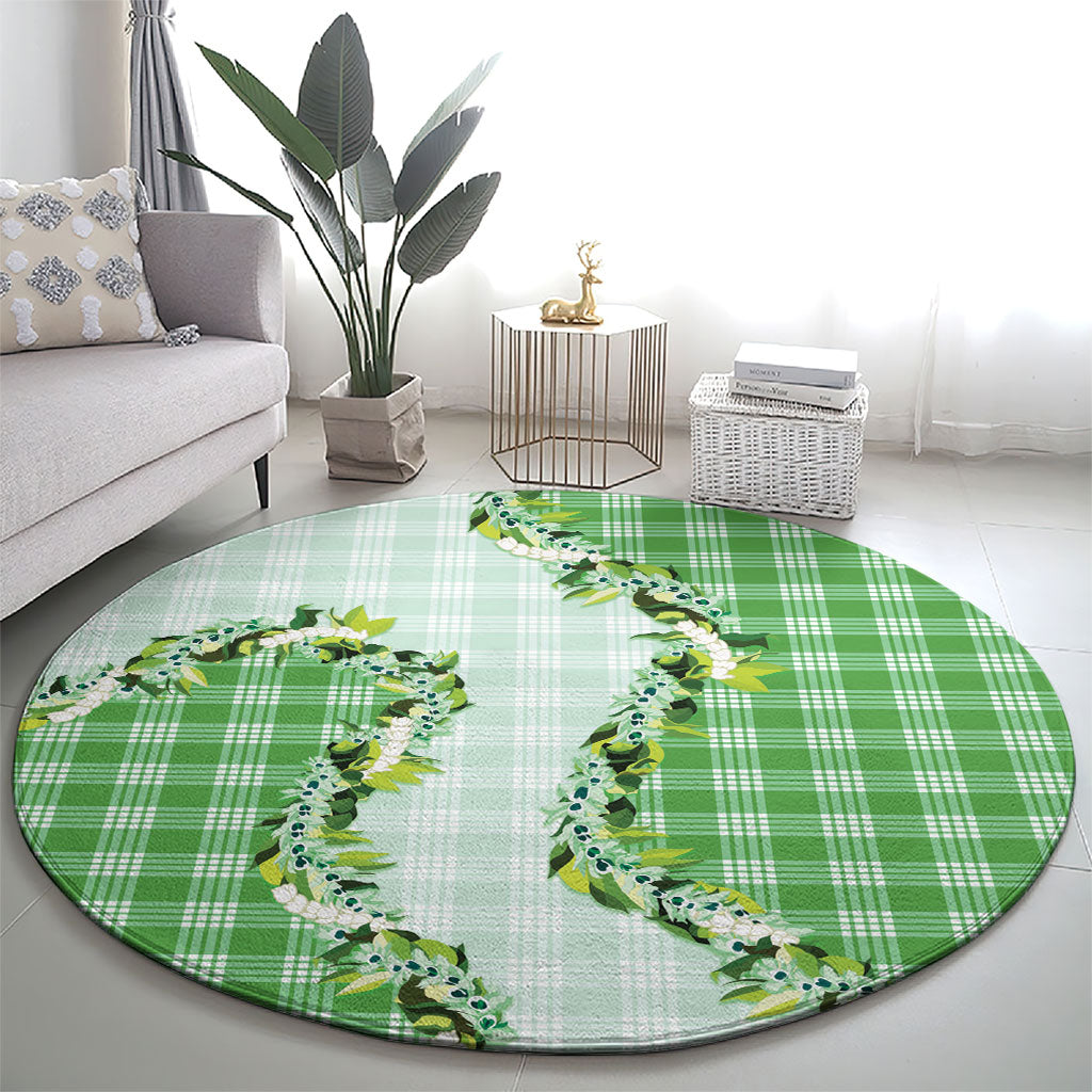 Green Hawaii Palaka Round Carpet Maile Pikake Honohono Orchid Lei