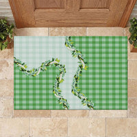Green Hawaii Palaka Rubber Doormat Maile Pikake Honohono Orchid Lei