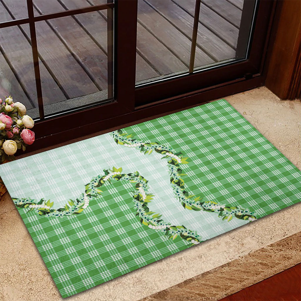 Green Hawaii Palaka Rubber Doormat Maile Pikake Honohono Orchid Lei