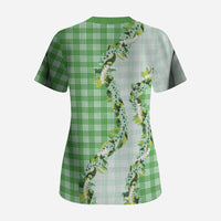 Green Hawaii Palaka Scrub Top Maile Pikake Honohono Orchid Lei LT05 - Polynesian Pride