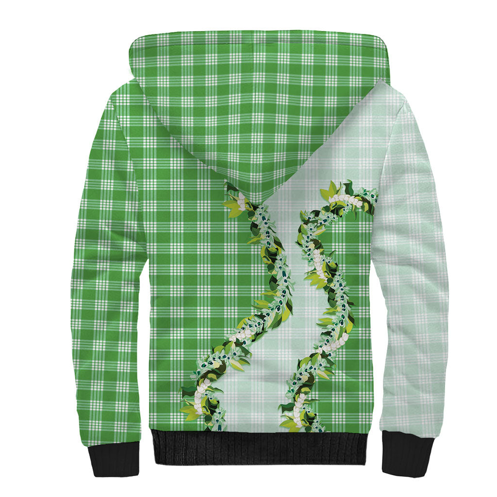 Green Hawaii Palaka Sherpa Hoodie Maile Pikake Honohono Orchid Lei LT05 - Polynesian Pride