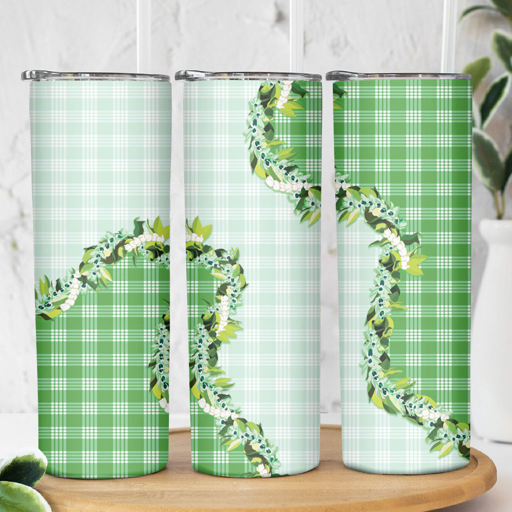 Green Hawaii Palaka Skinny Tumbler Maile Pikake Honohono Orchid Lei LT05 - Polynesian Pride