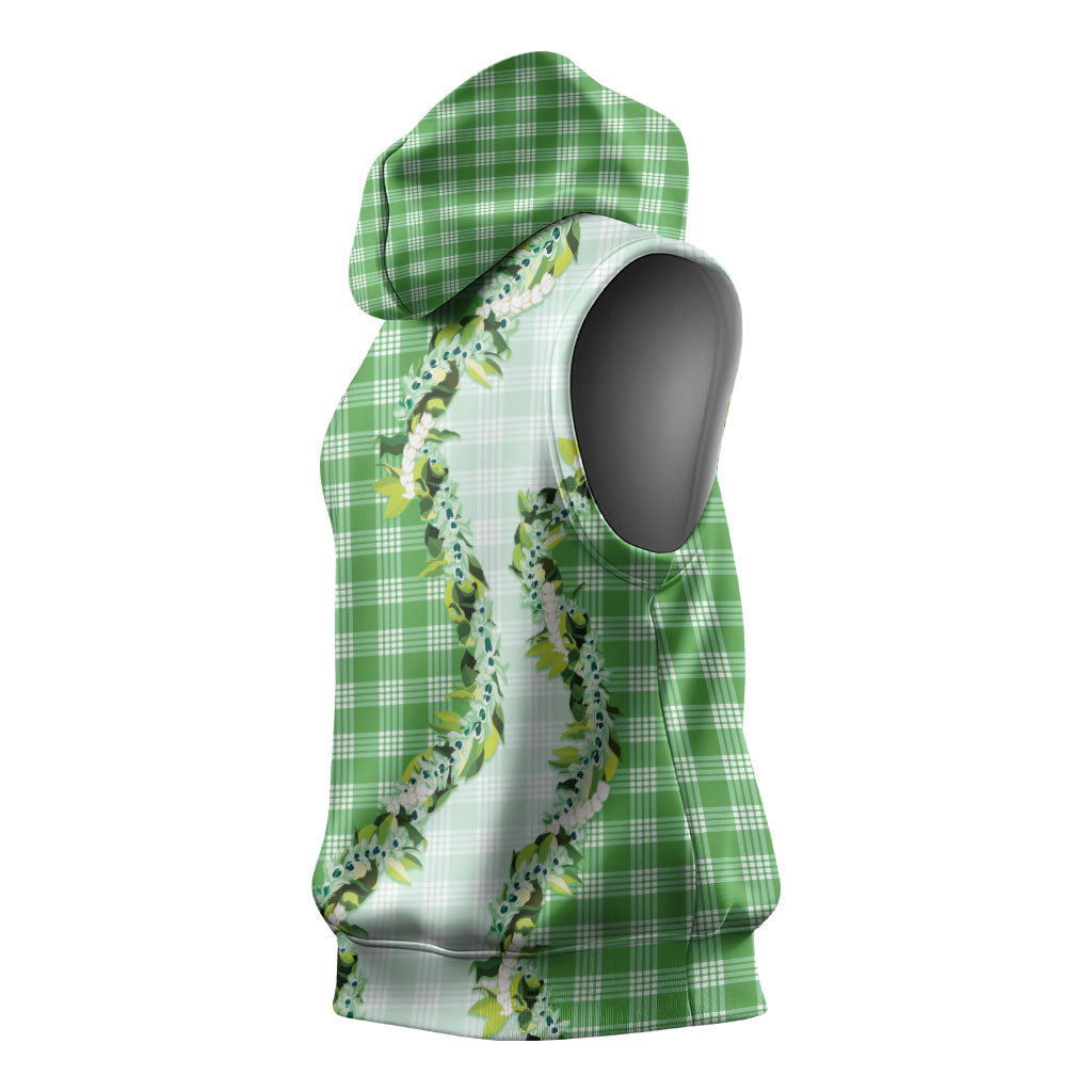 Green Hawaii Palaka Sleeveless Hoodie Maile Pikake Honohono Orchid Lei LT05 - Polynesian Pride