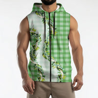 Green Hawaii Palaka Sleeveless Zip Hoodie Maile Pikake Honohono Orchid Lei LT05 - Polynesian Pride