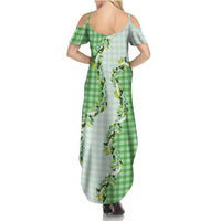 Green Hawaii Palaka Summer Maxi Dress Maile Pikake Honohono Orchid Lei LT05 - Polynesian Pride