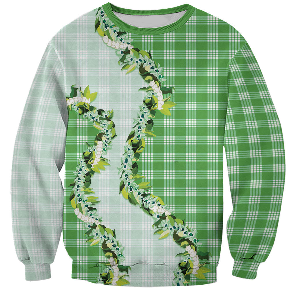 Green Hawaii Palaka Sweatshirt Maile Pikake Honohono Orchid Lei LT05 Unisex Green - Polynesian Pride