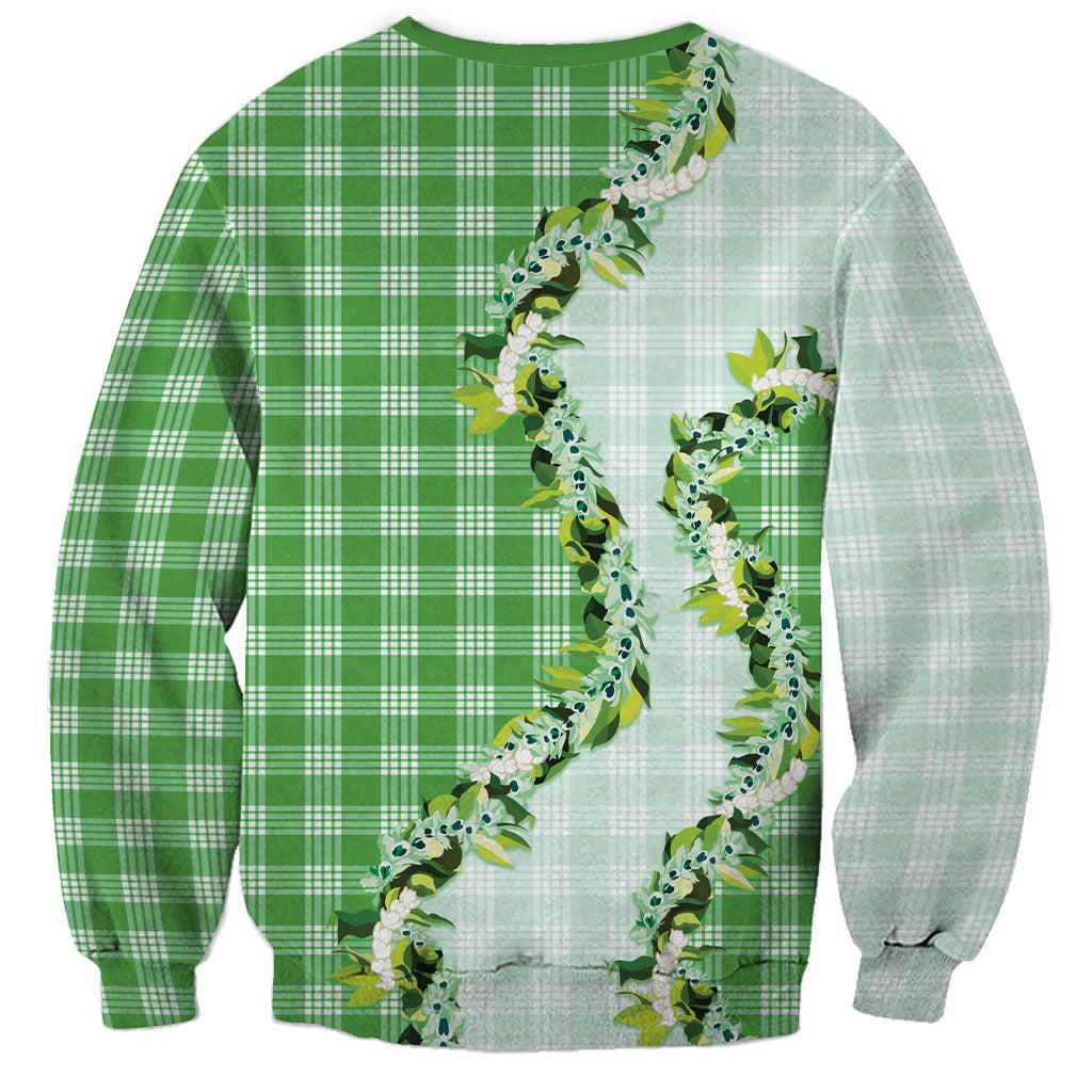 Green Hawaii Palaka Sweatshirt Maile Pikake Honohono Orchid Lei LT05 - Polynesian Pride