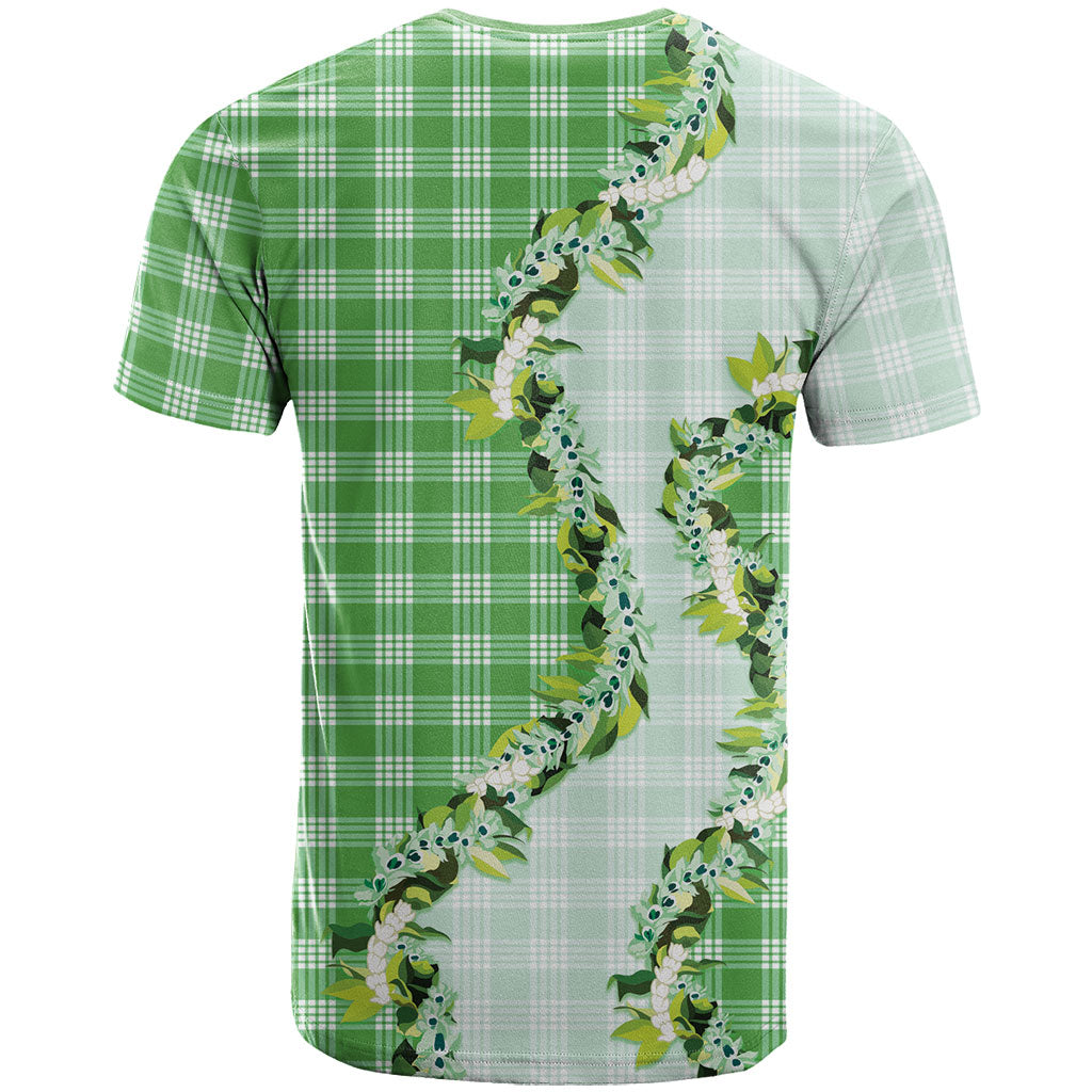 Green Hawaii Palaka T Shirt Maile Pikake Honohono Orchid Lei