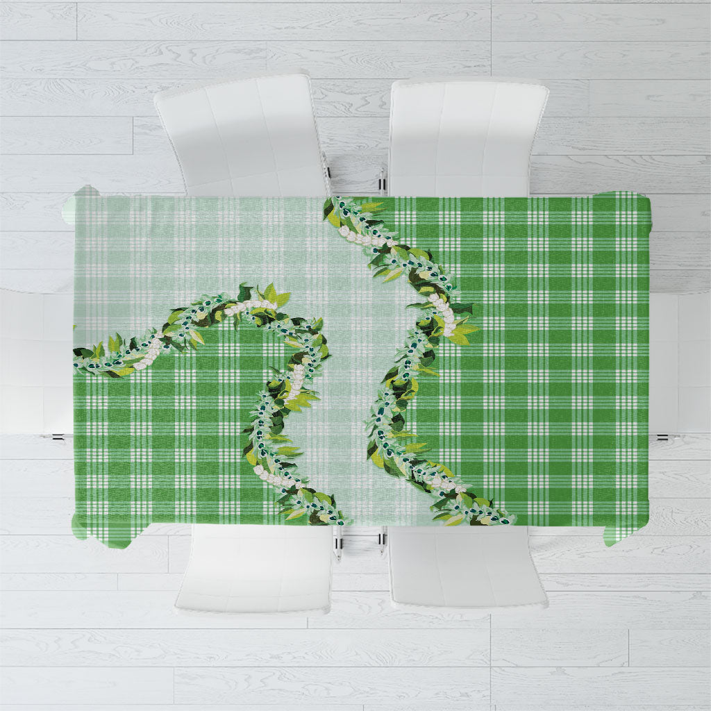 Green Hawaii Palaka Tablecloth Maile Pikake Honohono Orchid Lei