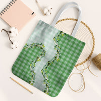 Green Hawaii Palaka Tote Bag Maile Pikake Honohono Orchid Lei