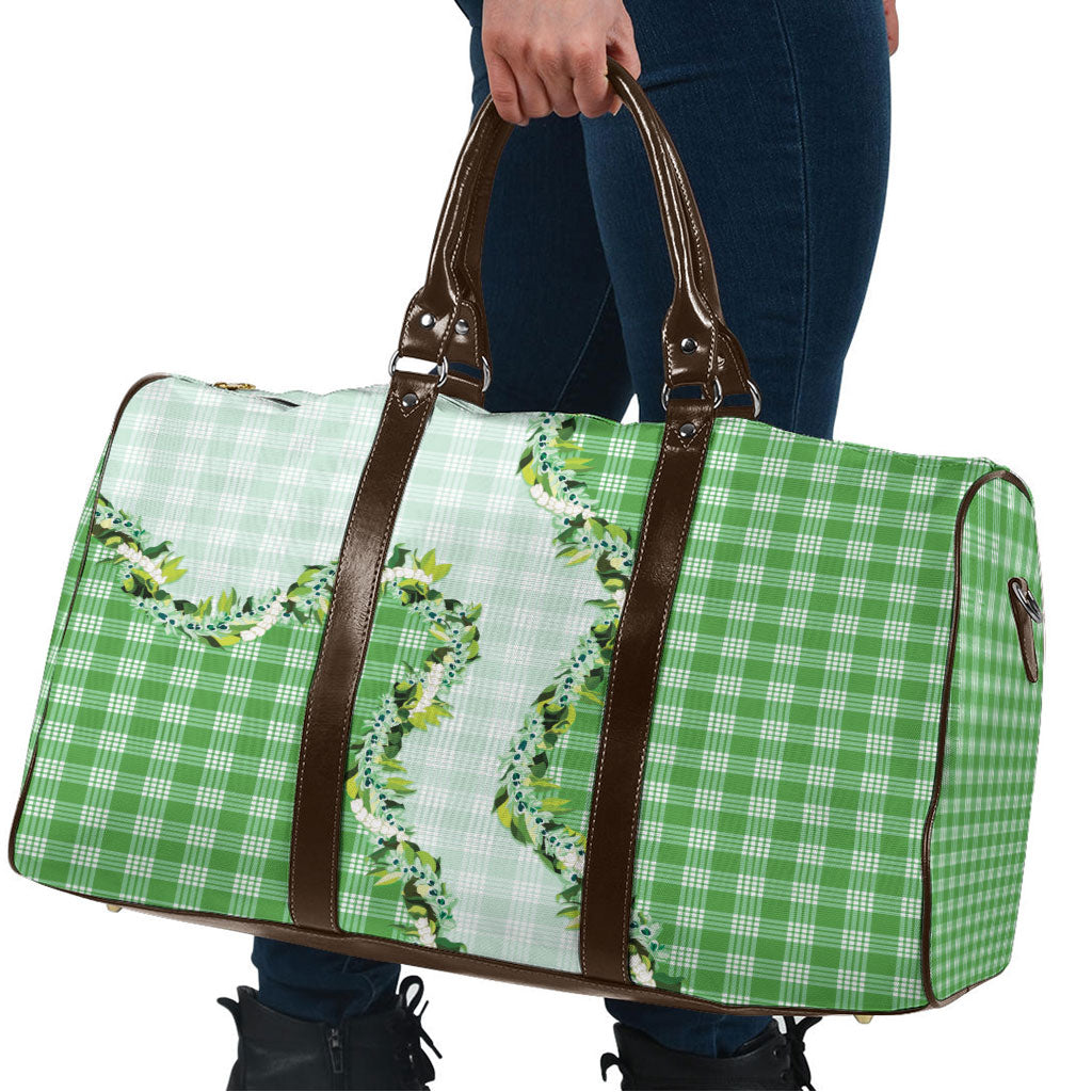 Green Hawaii Palaka Travel Bag Maile Pikake Honohono Orchid Lei LT05 - Polynesian Pride