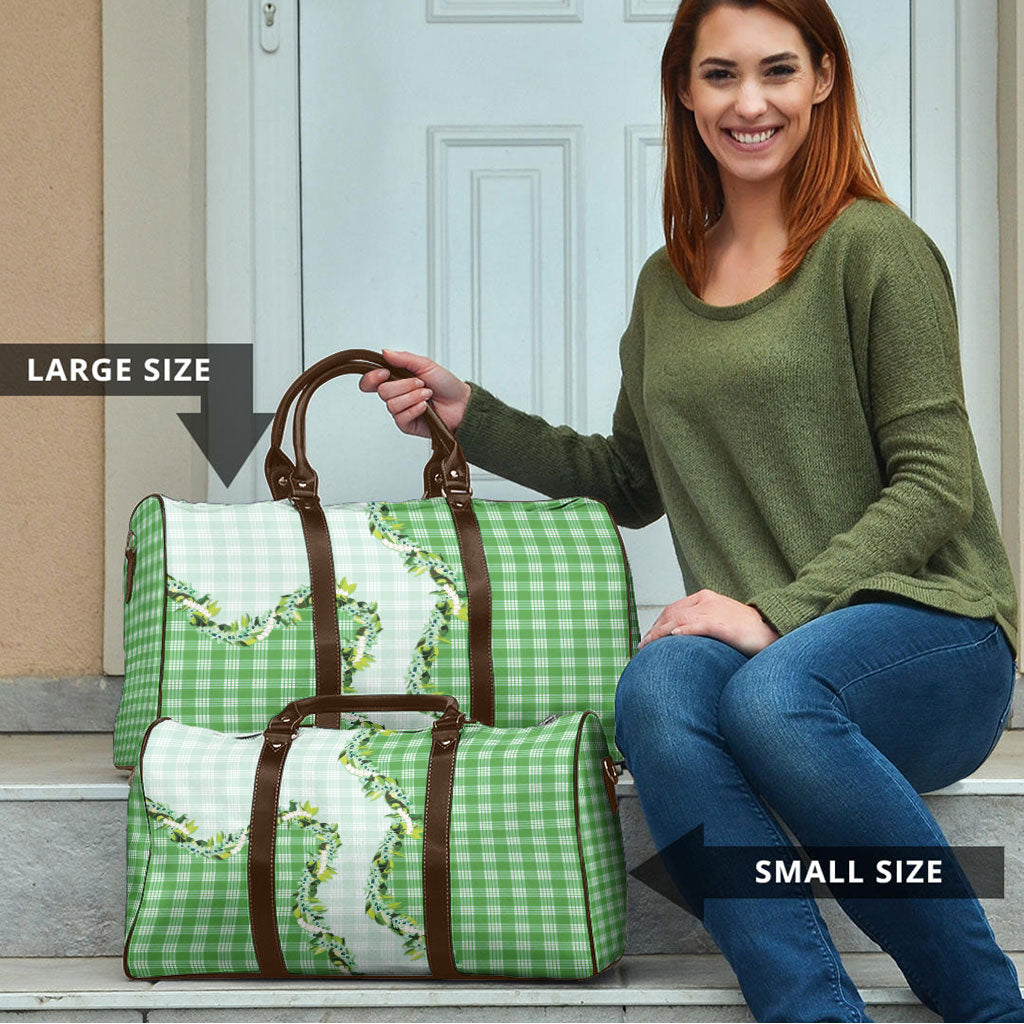 Green Hawaii Palaka Travel Bag Maile Pikake Honohono Orchid Lei LT05 - Polynesian Pride