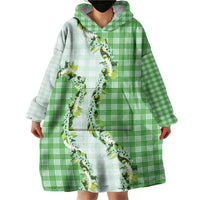 Green Hawaii Palaka Wearable Blanket Hoodie Maile Pikake Honohono Orchid Lei LT05 - Polynesian Pride