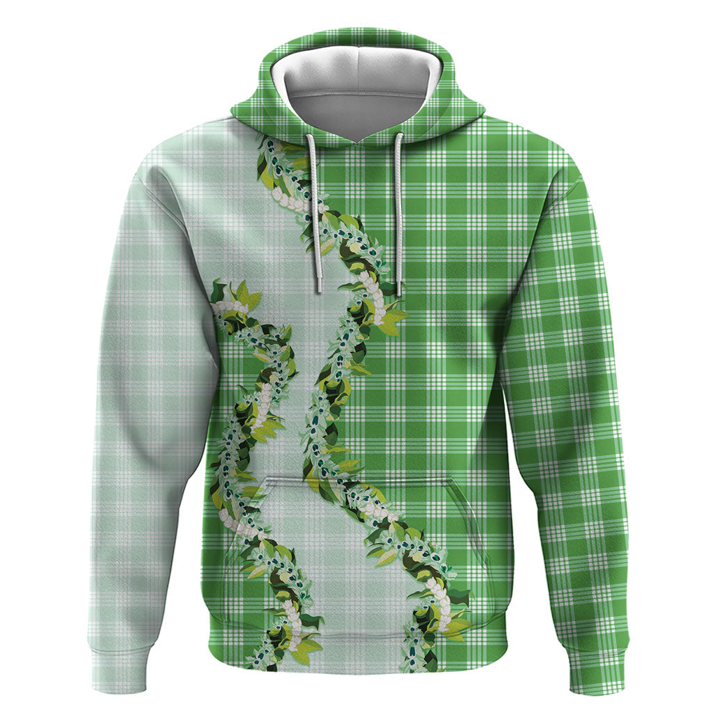Green Hawaii Palaka Zip Hoodie Maile Pikake Honohono Orchid Lei LT05 Pullover Hoodie Green - Polynesian Pride