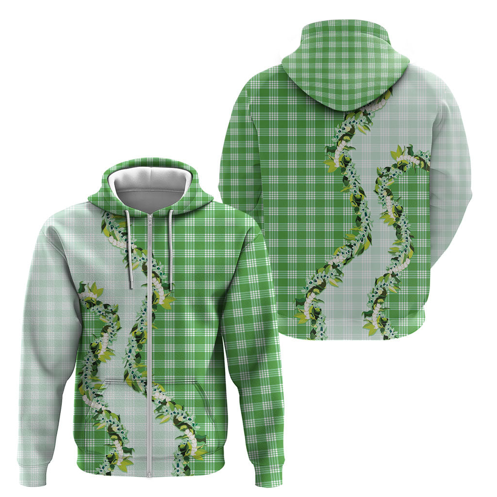 Green Hawaii Palaka Zip Hoodie Maile Pikake Honohono Orchid Lei LT05 - Polynesian Pride