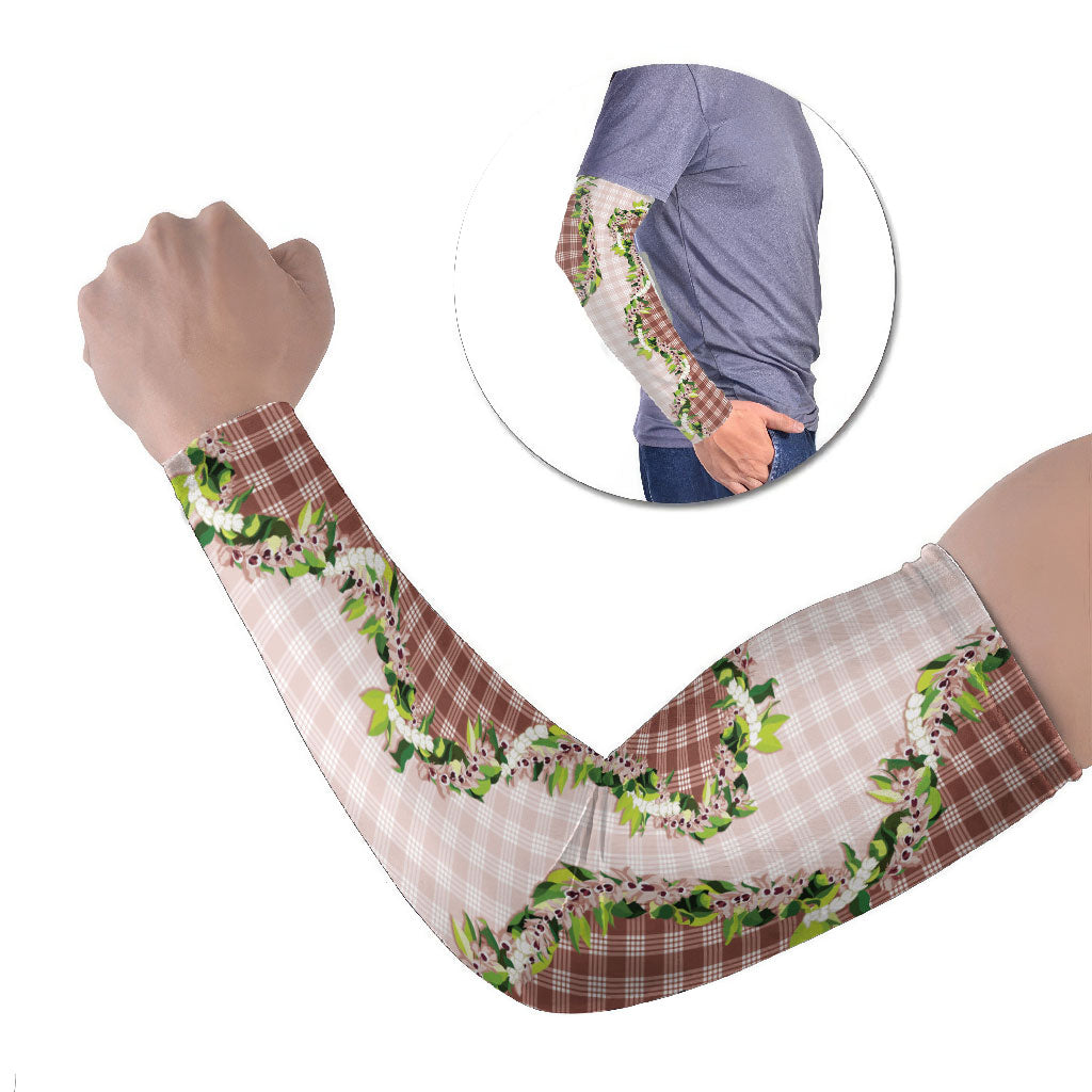 Mocha Hawaii Palaka Arm Sleeves Maile Pikake Honohono Orchid Lei LT05 Set of 2 Mocha - Polynesian Pride