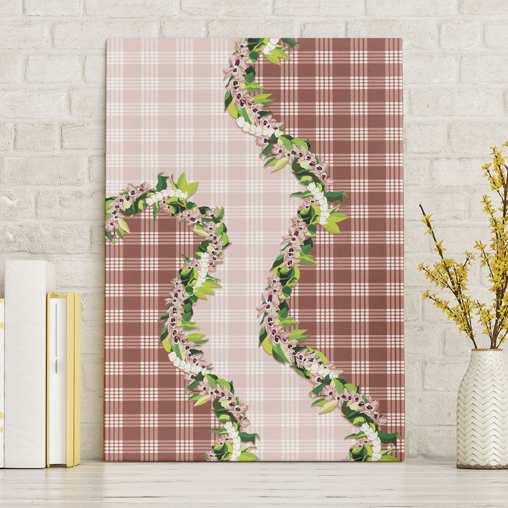 Mocha Hawaii Palaka Canvas Wall Art Maile Pikake Honohono Orchid Lei LT05 Without Frame Mocha - Polynesian Pride