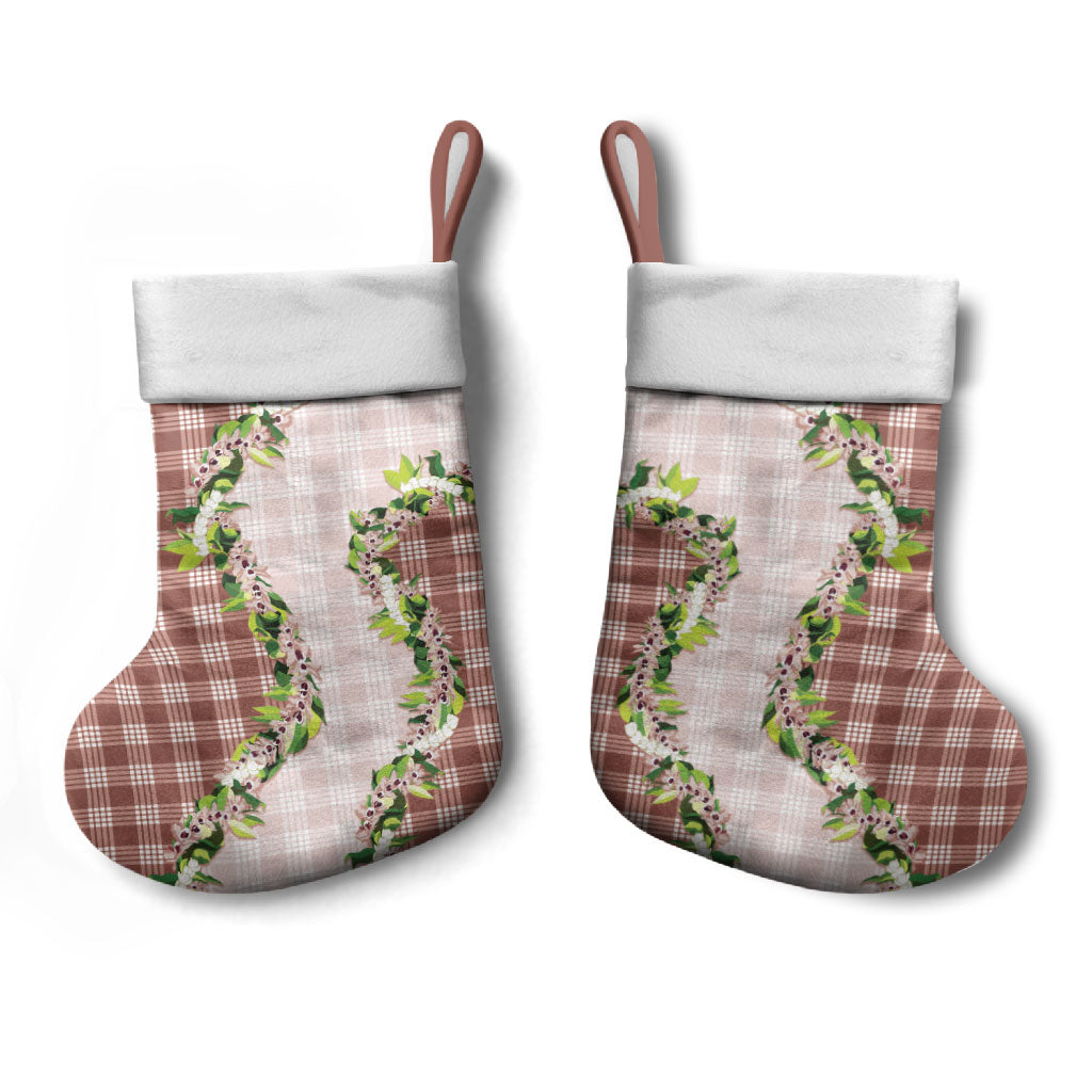 Mocha Hawaii Palaka Christmas Stocking Maile Pikake Honohono Orchid Lei LT05 - Polynesian Pride