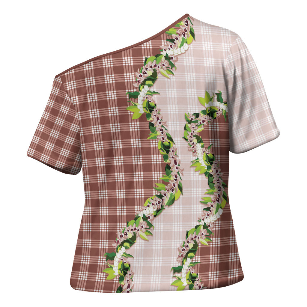 Mocha Hawaii Palaka Cross Shoulder Shirt Maile Pikake Honohono Orchid Lei LT05 - Polynesian Pride
