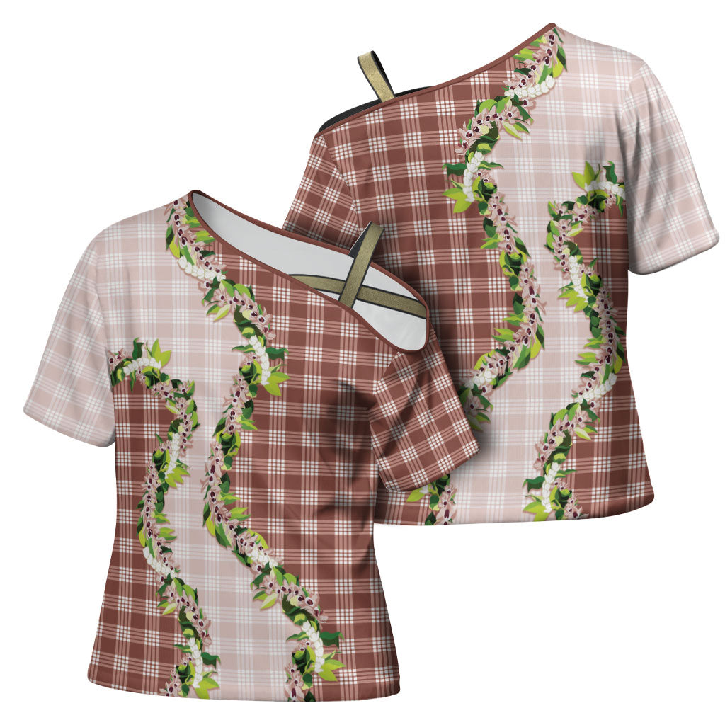 Mocha Hawaii Palaka Cross Shoulder Shirt Maile Pikake Honohono Orchid Lei LT05 - Polynesian Pride