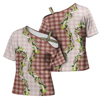 Mocha Hawaii Palaka Cross Shoulder Shirt Maile Pikake Honohono Orchid Lei LT05 - Polynesian Pride