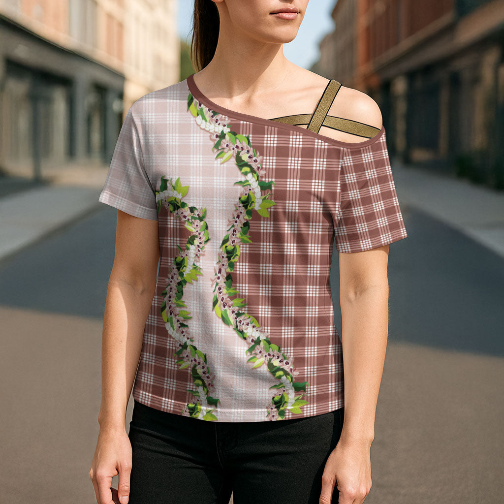 Mocha Hawaii Palaka Cross Shoulder Shirt Maile Pikake Honohono Orchid Lei LT05 - Polynesian Pride