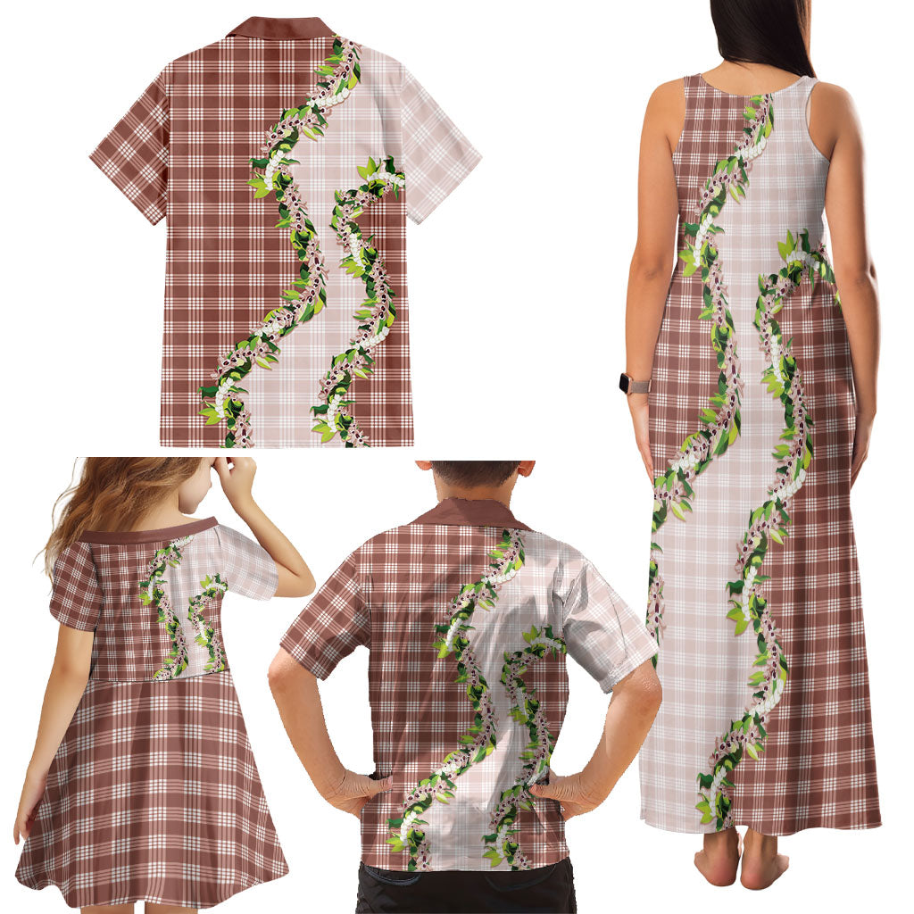 Mocha Hawaii Palaka Family Matching Tank Maxi Dress and Hawaiian Shirt Maile Pikake Honohono Orchid Lei LT05 - Polynesian Pride