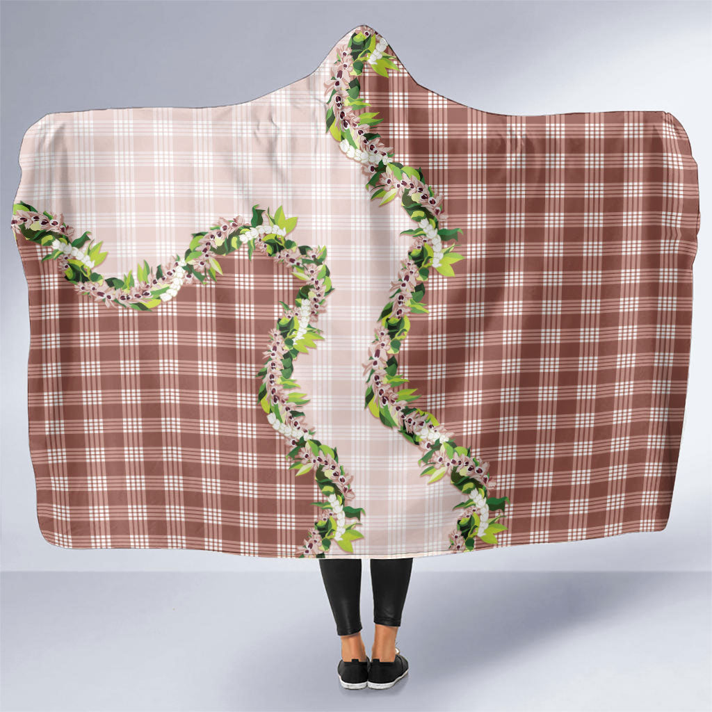 Mocha Hawaii Palaka Hooded Blanket Maile Pikake Honohono Orchid Lei LT05 One Size Mocha - Polynesian Pride