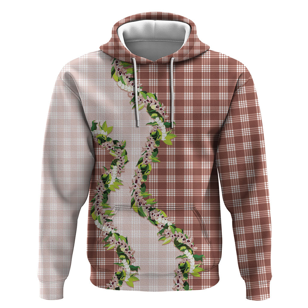 Mocha Hawaii Palaka Hoodie Maile Pikake Honohono Orchid Lei