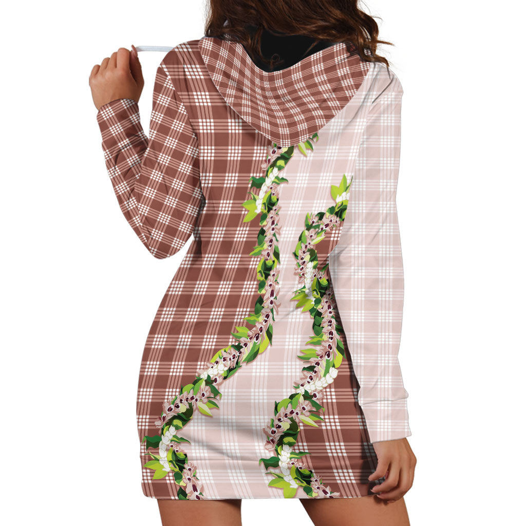Mocha Hawaii Palaka Hoodie Dress Maile Pikake Honohono Orchid Lei LT05 - Polynesian Pride