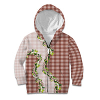 Mocha Hawaii Palaka Kid Hoodie Maile Pikake Honohono Orchid Lei LT05 Zip Hoodie Mocha - Polynesian Pride