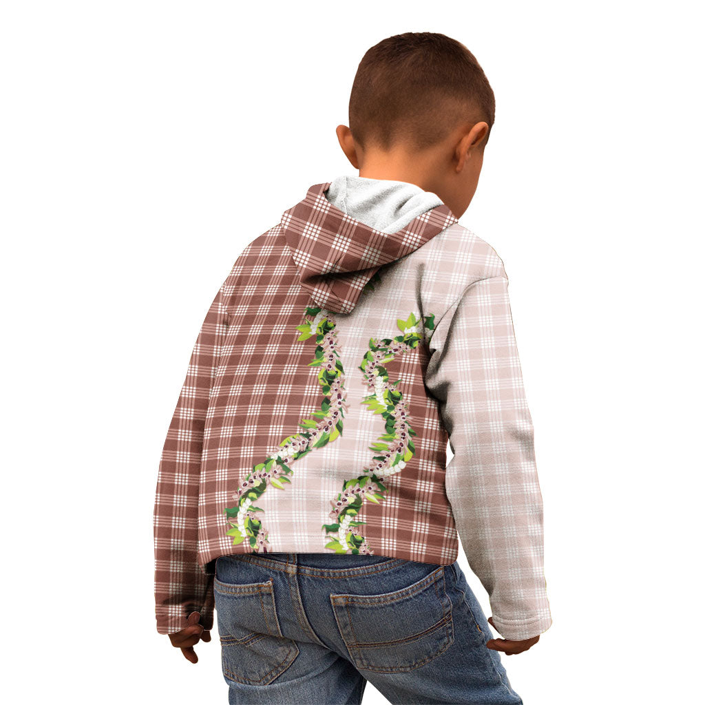 Mocha Hawaii Palaka Kid Hoodie Maile Pikake Honohono Orchid Lei LT05 - Polynesian Pride