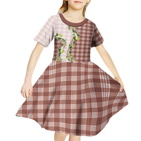 Mocha Hawaii Palaka Kid Short Sleeve Dress Maile Pikake Honohono Orchid Lei LT05 - Polynesian Pride