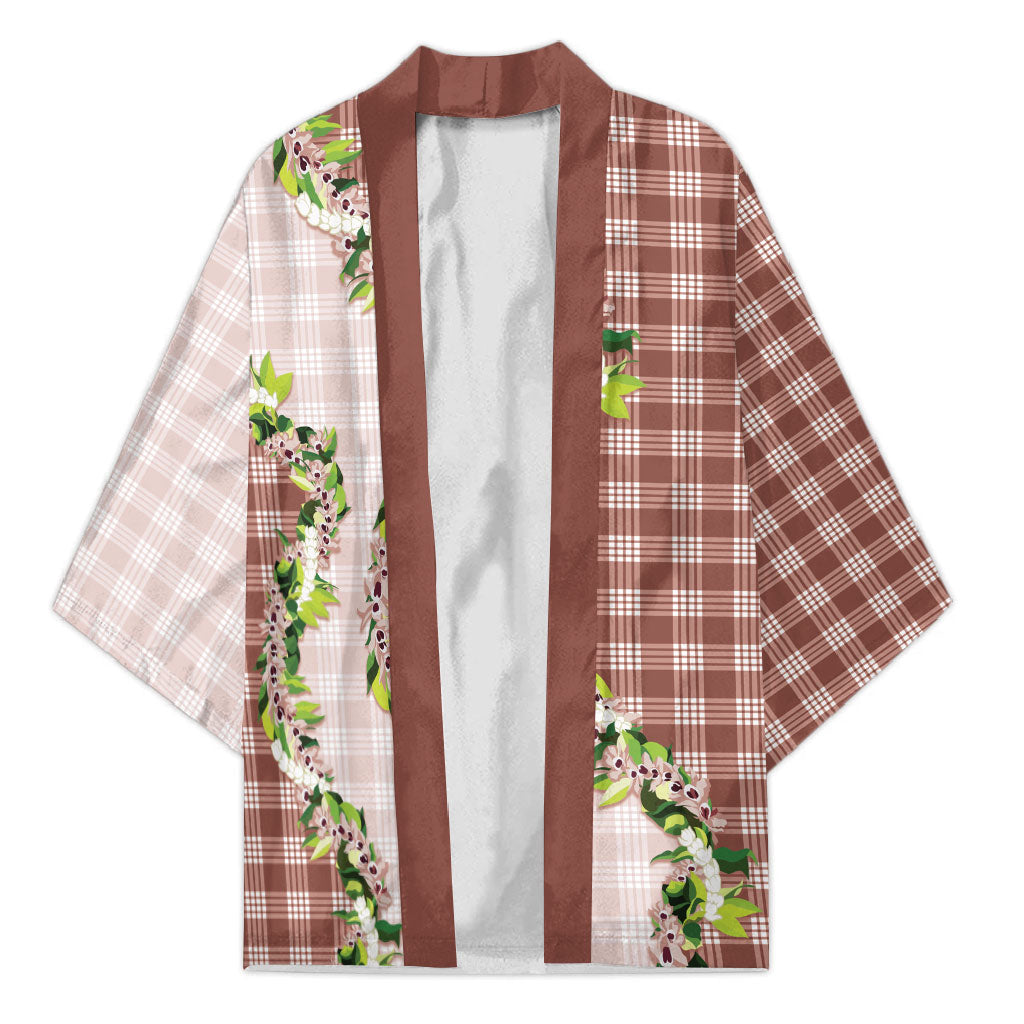 Mocha Hawaii Palaka Kimono Maile Pikake Honohono Orchid Lei LT05 Unisex Mocha - Polynesian Pride