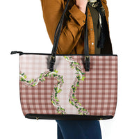 Mocha Hawaii Palaka Leather Tote Bag Maile Pikake Honohono Orchid Lei