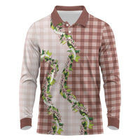 Mocha Hawaii Palaka Long Sleeve Polo Shirt Maile Pikake Honohono Orchid Lei LT05 Mocha - Polynesian Pride