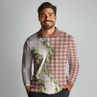 Mocha Hawaii Palaka Long Sleeve Polo Shirt Maile Pikake Honohono Orchid Lei LT05 - Polynesian Pride
