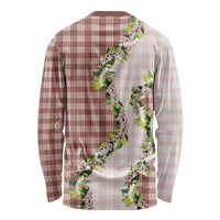 Mocha Hawaii Palaka Long Sleeve Shirt Maile Pikake Honohono Orchid Lei