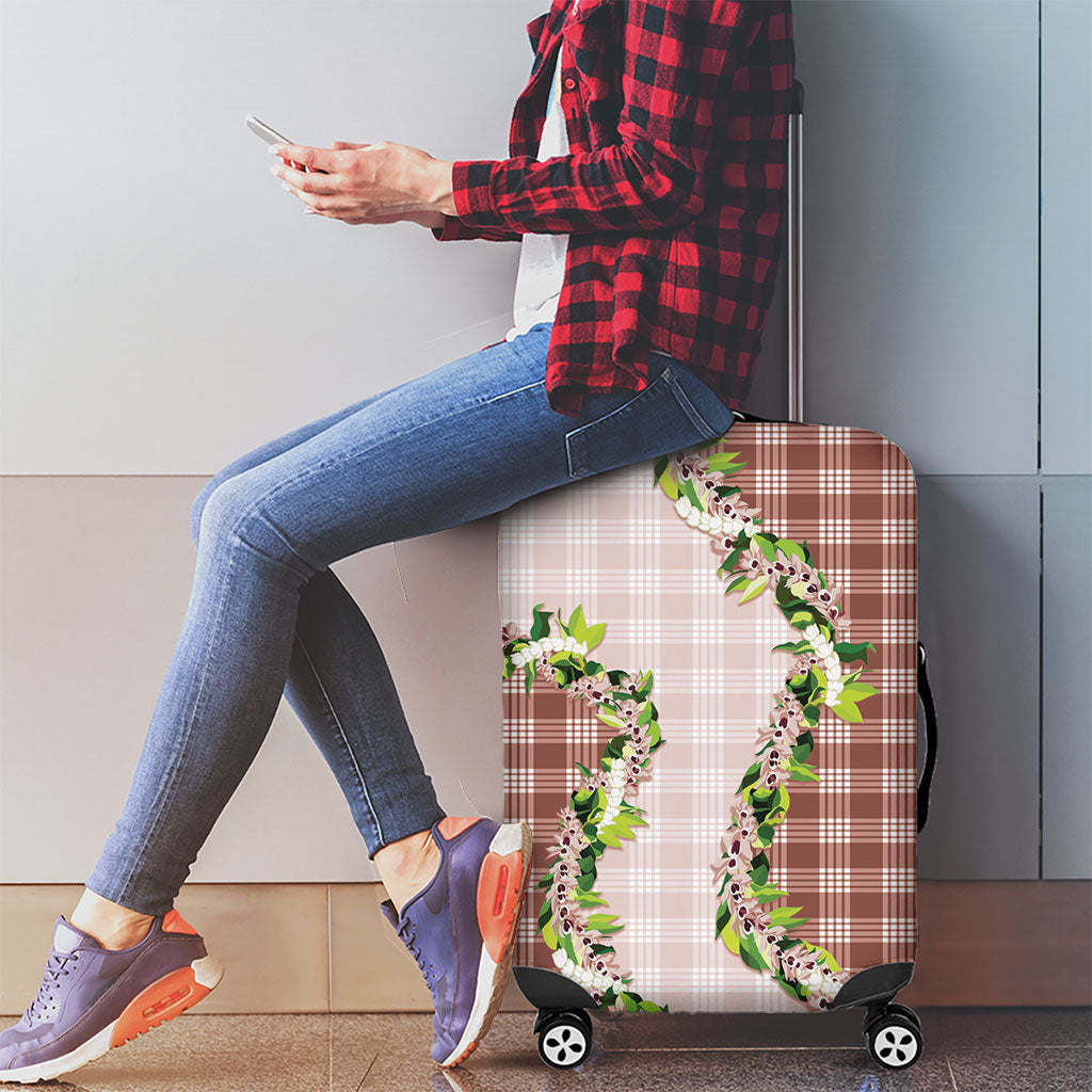 Mocha Hawaii Palaka Luggage Cover Maile Pikake Honohono Orchid Lei LT05 - Polynesian Pride