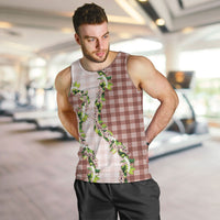 Mocha Hawaii Palaka Men Tank Top Maile Pikake Honohono Orchid Lei